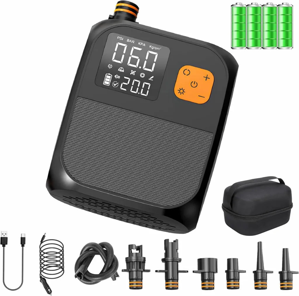 Pompa Elettrica Portatile 25PSI per SUP con Batteria 8000mAh e Spegnimento Automatico