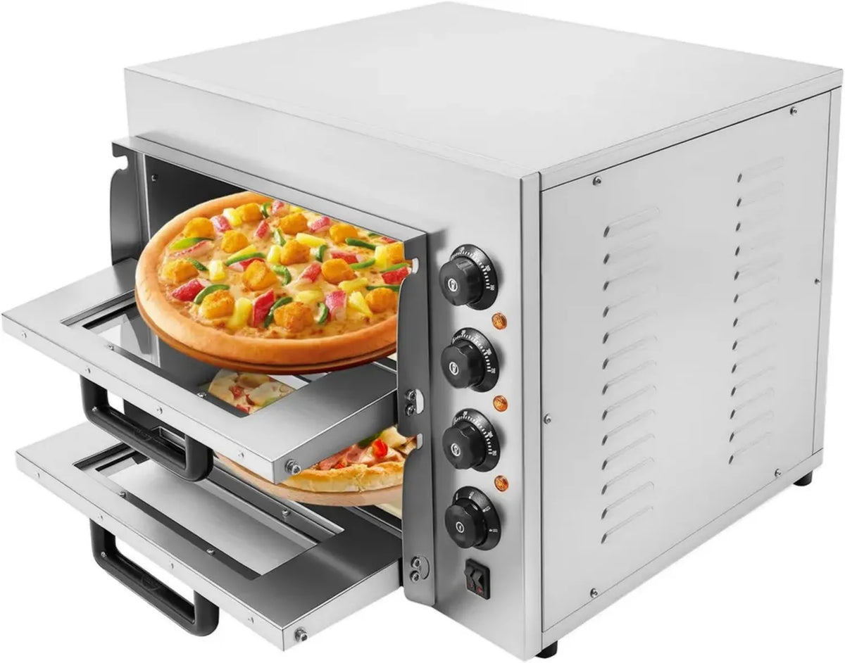 Forno elettrico per pizza 3000W, a due livelli in acciaio inox con timer regolabile, temperatura 50-350°C