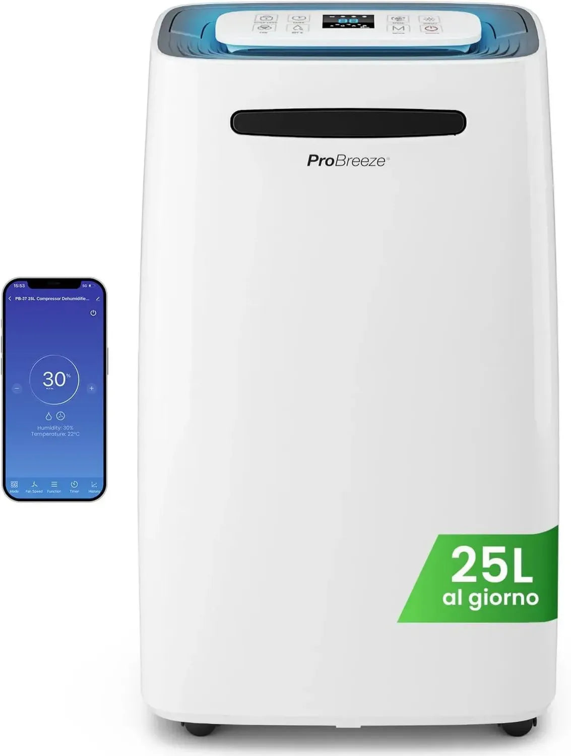 Deumidificatore Pro Breeze 25L per Grandi Spazi con Display Digitale e 4 Modalità