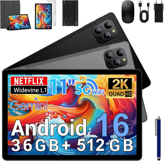 Tablet Android 11 Pollici con Octa Core, 36GB RAM, 512GB ROM, WiFi 5G, Batteria 8000mAh, Fotocamera 16MP, con Tastiera e Mouse
