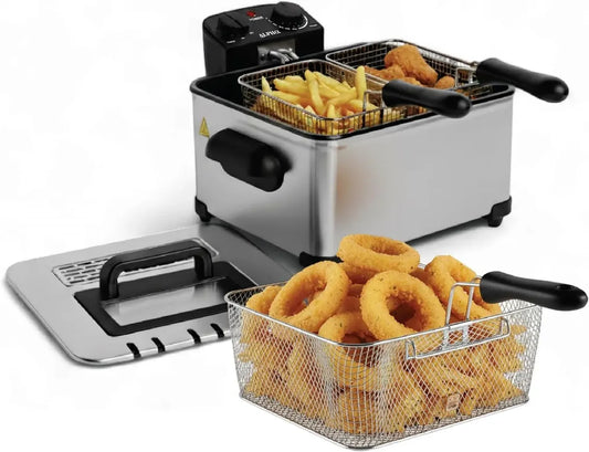 Friggitrice Elettrica Alpha Living 4,5L, Acciaio Inossidabile, Controllo Temperatura e Timer, Perfetta per Pollo
