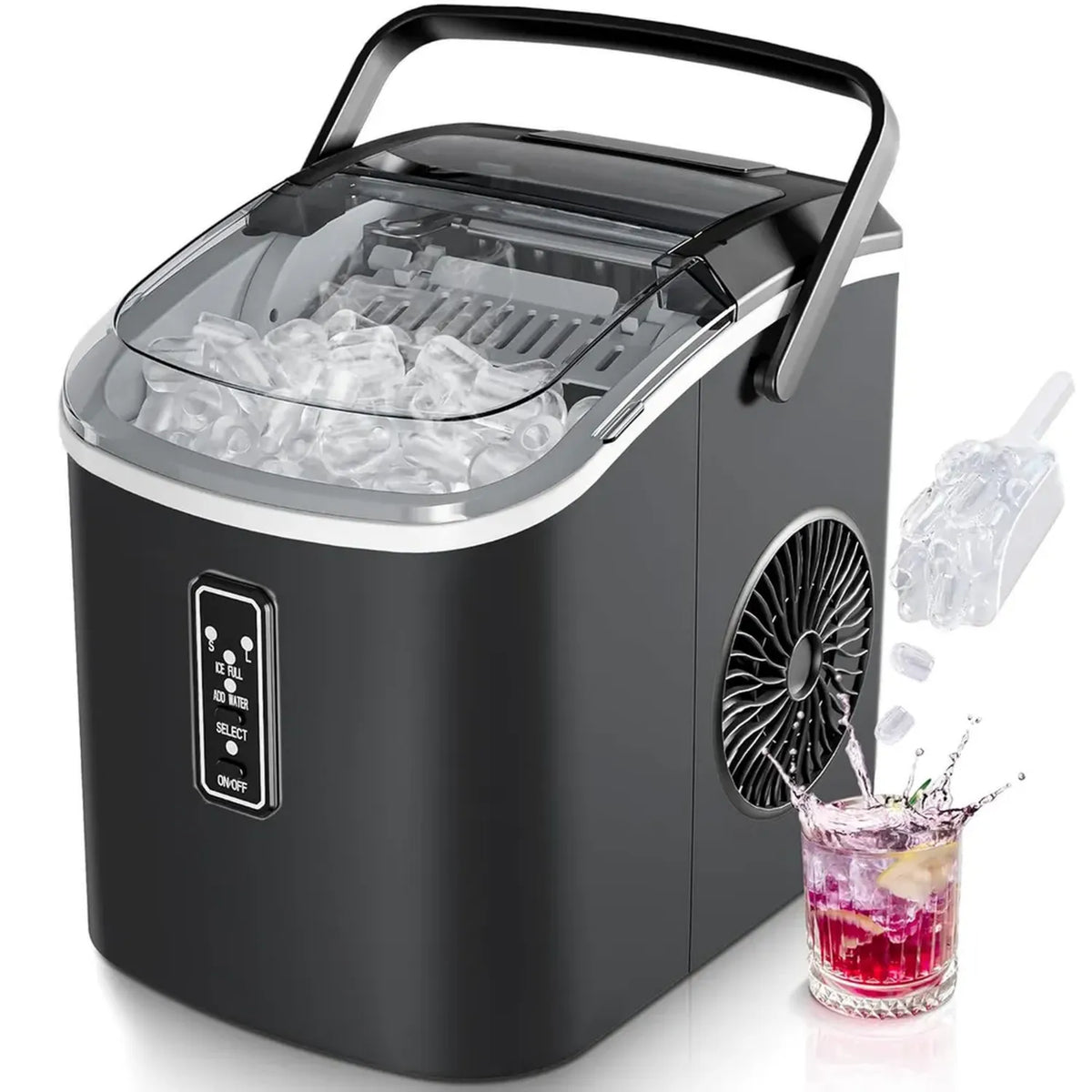 Macchina per Ghiaccio Portatile EUHOMY, 12 kg/24h, Compatta e Autopulente, 2 Dimensioni di Cubetti, Ideale per Casa e Viaggi