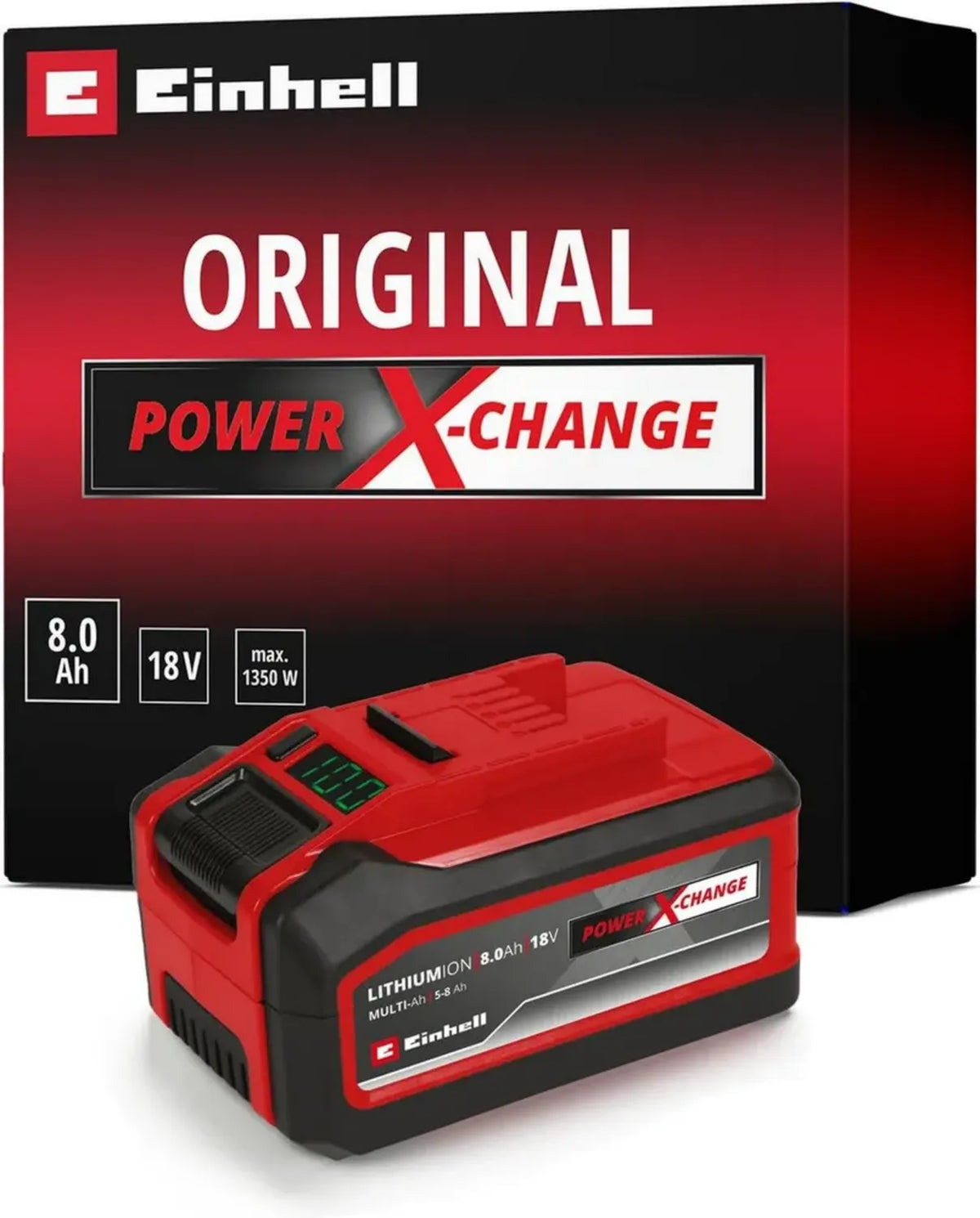 Batteria Einhell Power X-Change 18V 5-8Ah, Compatibile con Dispositivi PXC, Indicatore Stato di Carica