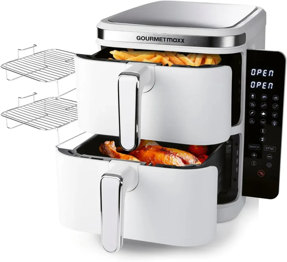 Friggitrice ad Aria Verticale GOURMETmaxx con Doppia Camera e Display Touch, 10L