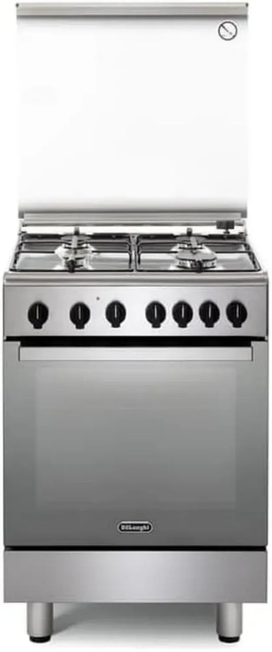 De'Longhi Cucina a Gas 60cm con Forno Multifunzione e 4 Fuochi - Inox, Classe A