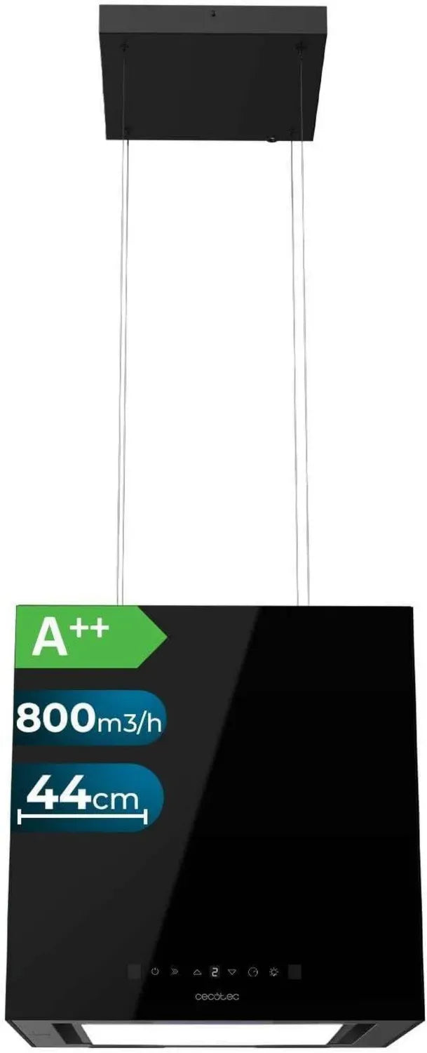 Cecotec Cappa Isola 44cm Nera LED con Filtro Carbonio, 800m3/h, A++