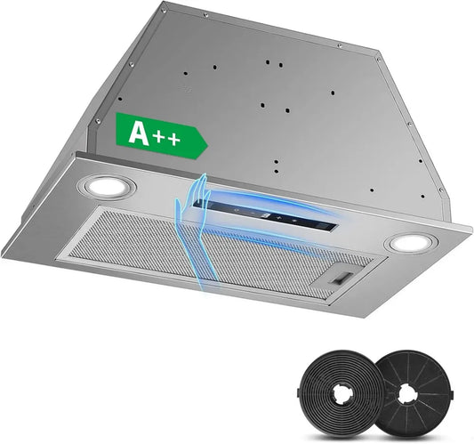 Cappa incasso 52 cm, 400 m³/h, 3 velocità, Booster, Controllo gestuale, LED, Ricircolo con filtro carbone