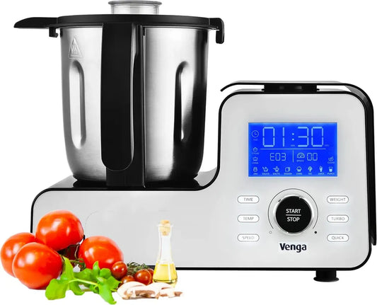 Robot da Cucina Compatto 1500W, 10 Funzioni, con Bilancia e Ricettario, Bianco/Nero