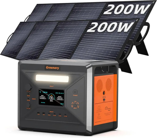 Generatore Portatile Greenery G2500, LiFePO4 2304 Wh, Uscita 2500 W, Pannelli Solari 400 W, Ricarica Rapida, Ideale per Campeggio ed Emergenze