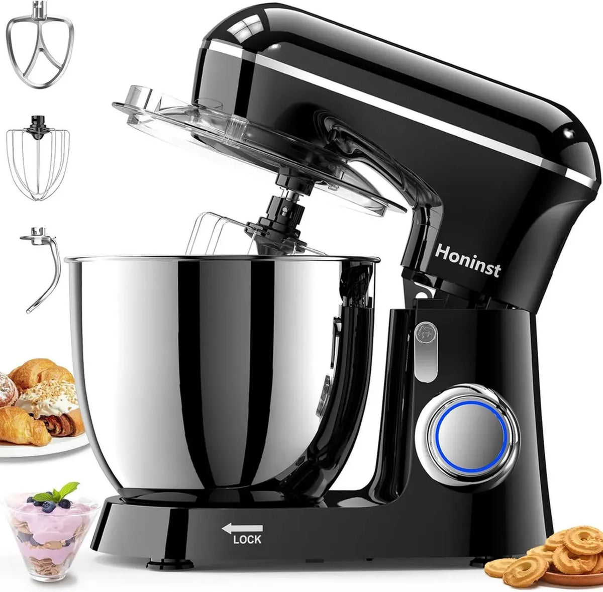 Robot da cucina multifunzione 1400W, impastatrice 10 velocità, ciotola inox 6L, accessori inclusi, nero