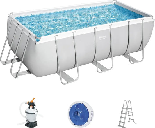 Piscina Rettangolare Bestway Power Steel 412x201x122 cm con Filtro a Sabbia, Colore Grigio