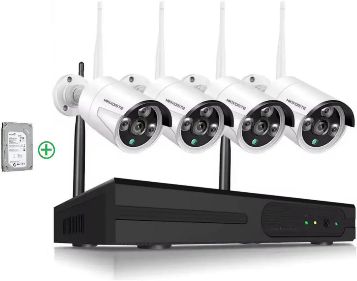Sistema di Videosorveglianza 4 Telecamere con DVR e Hard Disk 500 GB, Wi-Fi Full HD, IP65 per Interno ed Esterno