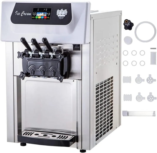 Gelatiera Soft Commerciale 3 Gusti con Preraffreddamento, 200W da Banco con Pannello LCD Intelligente