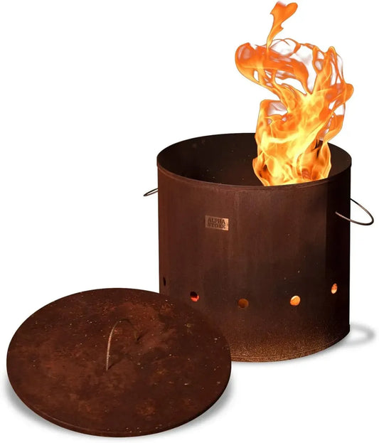 Braciere da Esterno in Acciaio Corten e Inox - Dimensioni L/XL - Perfetto per Giardino, Terrazzo e Balcone