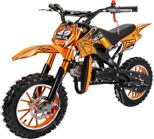 Moto Mini Cross 49cc Orion: Facile Avviamento, Ruote 10', Freni a Disco, Filtro Sportivo, Sella 60cm, 24 Mesi Garanzia, Arancione