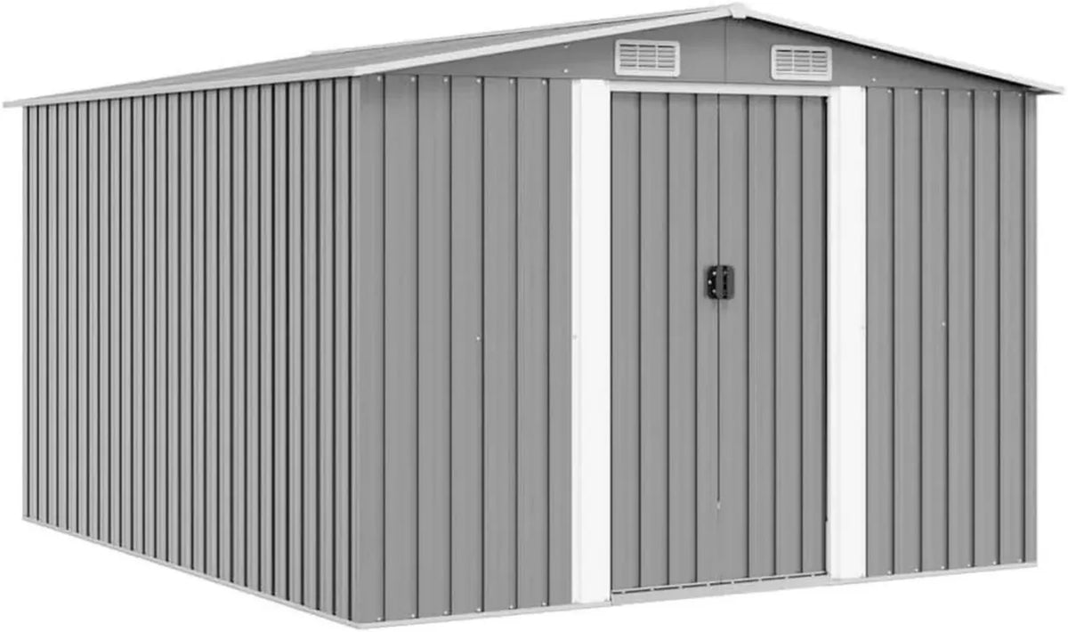 Capanno da Giardino in Metallo Grigio con Porte Scorrevoli e Ventilazione