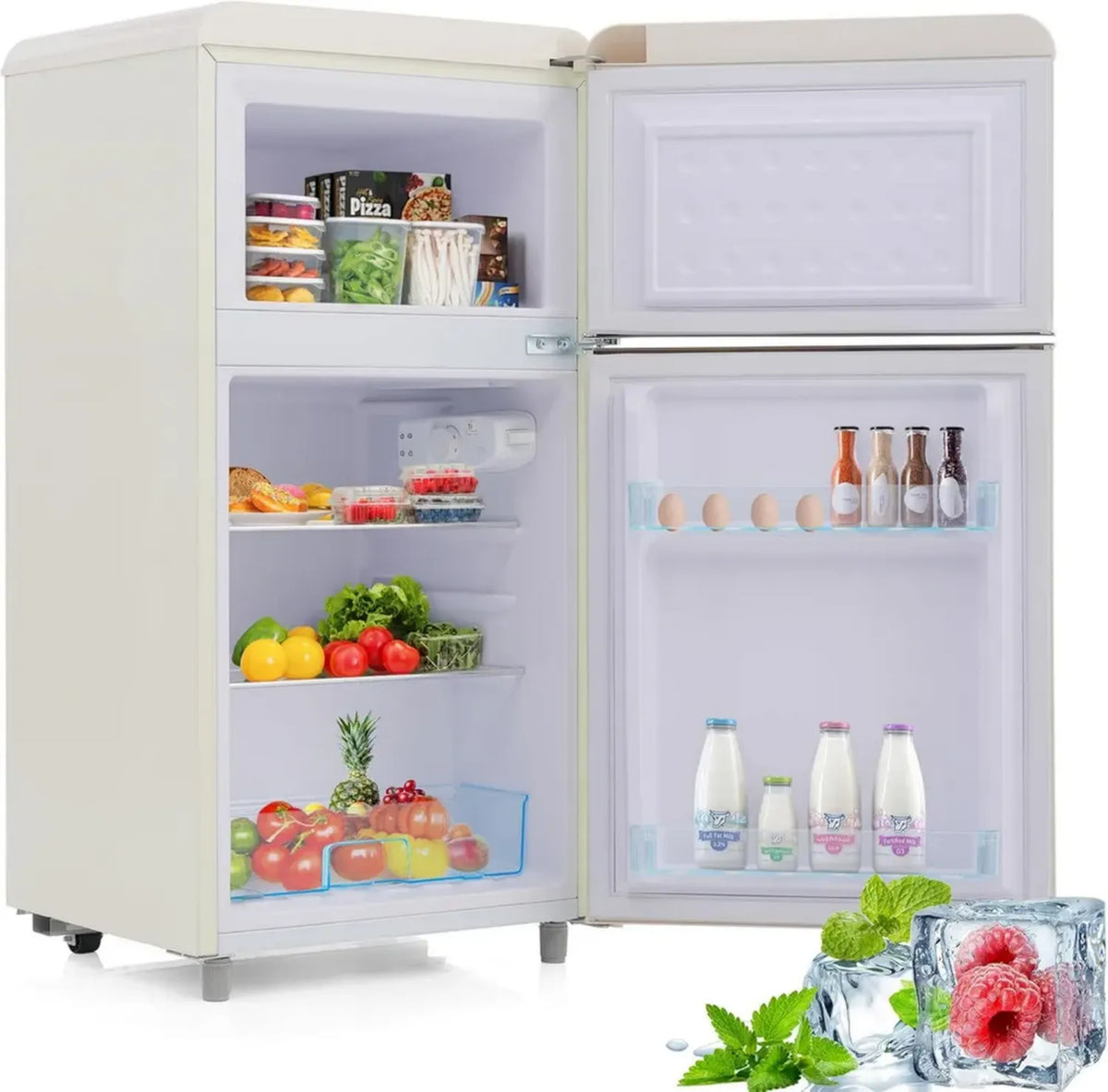 Frigorifero Retrò Merax 72L con Freezer e Luce LED, Efficiente 120 kWh/Anno, Scomparto Verdure, Bianco