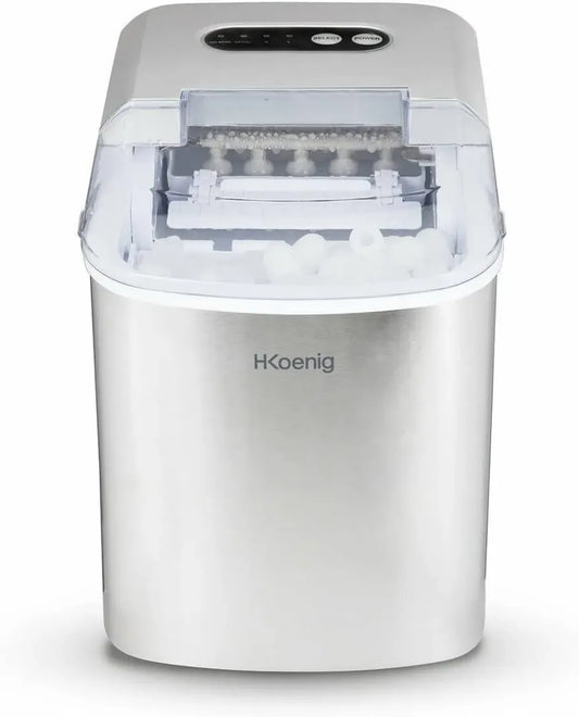 Macchina per Ghiaccio H.Koenig KB14, 12kg/24h, Due Dimensioni di Cubetti, Compatta e Silenziosa, Serbatoio 2.1L, Cubetti in 10 Minuti, Argento