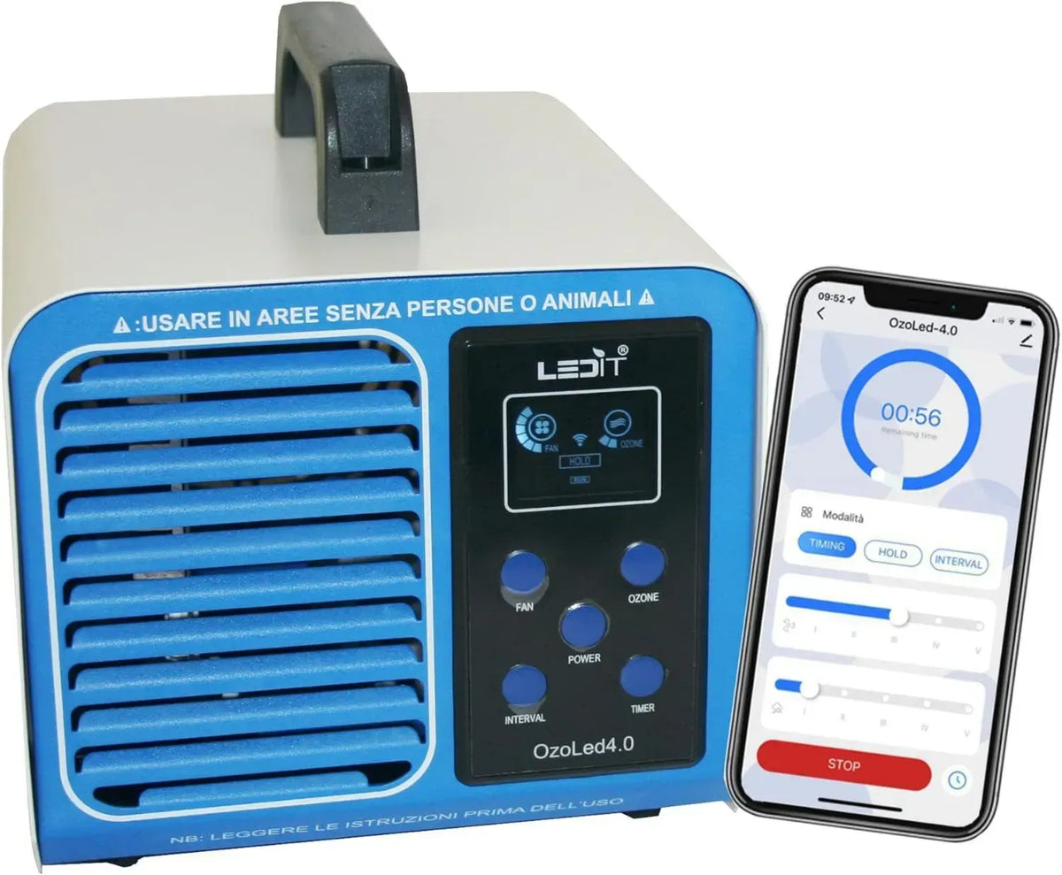 Generatore di Ozono LEDIT 10.000mg/h con App Remota – Purificatore d'Aria Professionale Certificato CE&CNR per Ambienti Fino a 200 m²