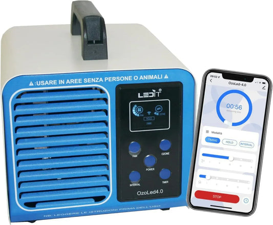 Generatore di Ozono LEDIT 10.000mg/h con App Remota – Purificatore d'Aria Professionale Certificato CE&CNR per Ambienti Fino a 200 m²