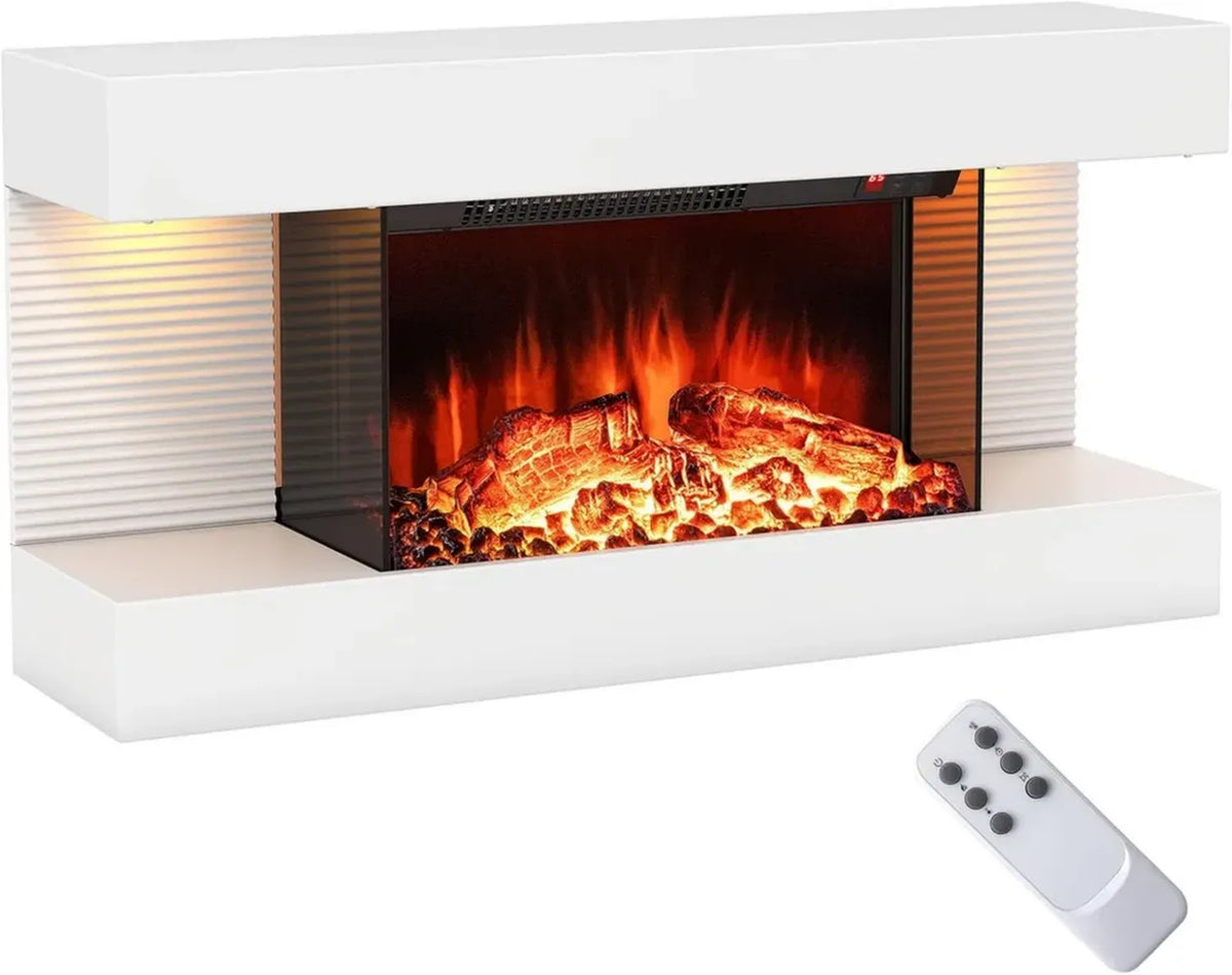 Caminetto Elettrico COSTWAY 750W/1500W con Effetto Fiamma LED a 12 Colori, Telecomando, Timer 8 Ore e Protezione dal Surriscaldamento