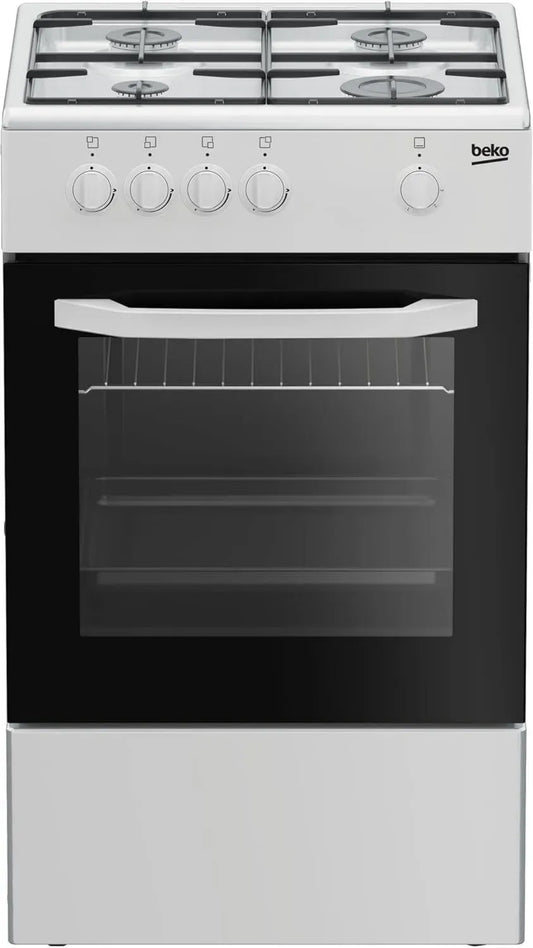Beko Cucina a Gas 50x50 cm, Forno e Piano Cottura con 4 Bruciatori, Classe A, Bianco