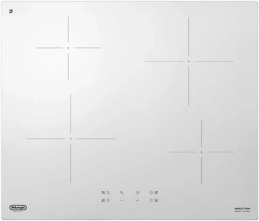 DELLONGHI Piastra a Induzione 60cm, 4 Zone Cottura, Timer, Controllo Touch, Vetro Bianco