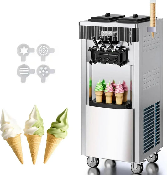 Macchina Gelato Soft 2200W per Uso Professionale, 3 Gusti, 20-28L/h, Pannello LED, Funzione Autopulente, Refrigerazione Notturna, Ideale per Yogurt e Caffè