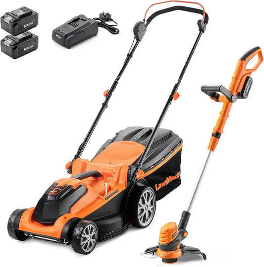 Rasaerba a Batteria 37 cm 3 in 1 con Rullo e Funzione Bordatura, 2 Batterie 24V 4.0 Ah e Caricatore Rapido