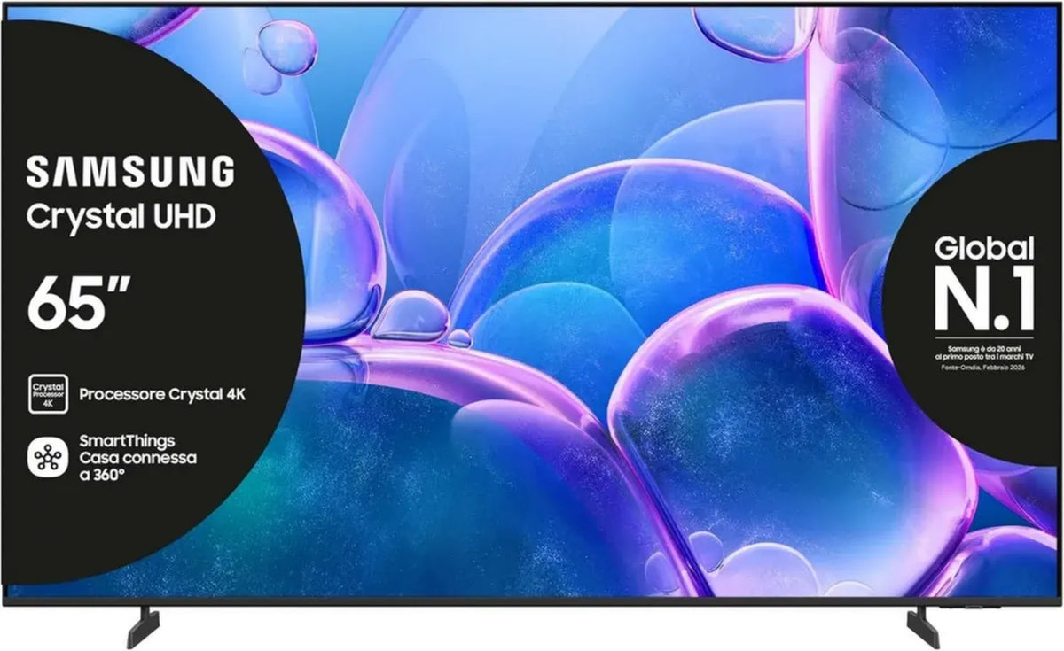 Samsung TV UHD 4K Smart 65'' HDR con Processore Crystal, Suono Adattivo e Design Metallico