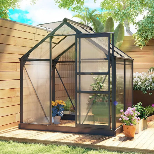 Serra da Giardino in Alluminio e Policarbonato con Porta e Finestra 190x132x201 cm Grigio