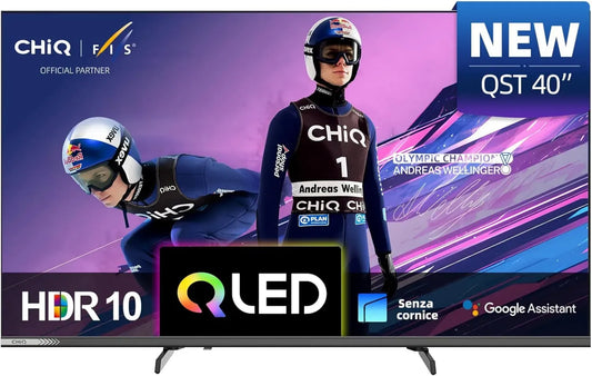 Televisore Smart CHiQ 40'' QLED FHD Pro - Google TV, Design in Metallo, HDR10, Audio Dolby, DCI-P3 93%, Controllo Vocale, DVB-T2