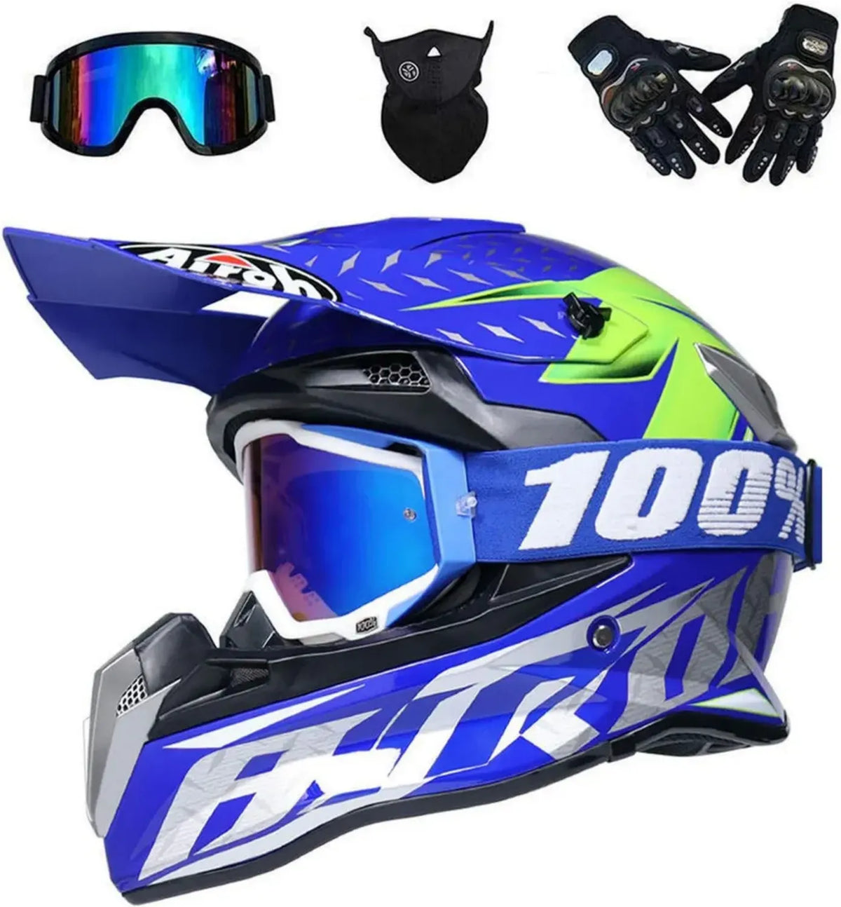 Casco da Motocross Off-Road per Giovani con Set Completo di Guanti, Occhiali e Maschera