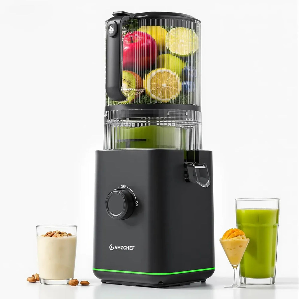 Spremiagrumi AMZCHEF, Apertura Larga 155mm, Capacità 2,5L, Separatore Schiuma, Doppio Filtro, Funzionamento Silenzioso, Facile Pulizia, Perfetto per Casa e Colazioni Sane