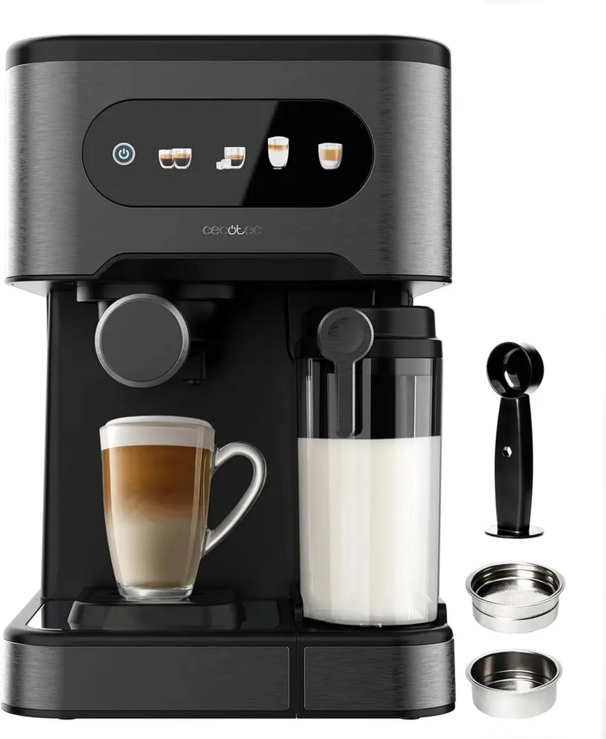 Cecotec Macchina Caffè Espresso 1350W, 20 Bar, ColdBrew, Touch Screen, Serbatoio 1.5L, Funzione Latte, Acciaio Inox