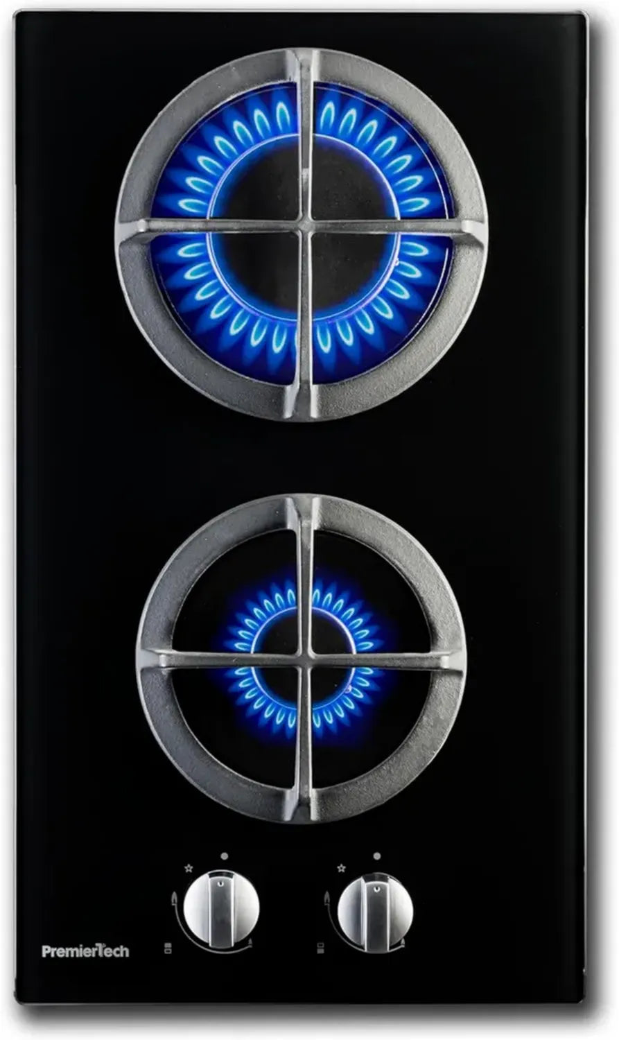 PremierTech Piano Cottura a Gas 2 Fuochi, 30 cm, Supporti in Ghisa, Compatibile Metano e GPL, Manopole in Alluminio, Design Compatto da Incasso