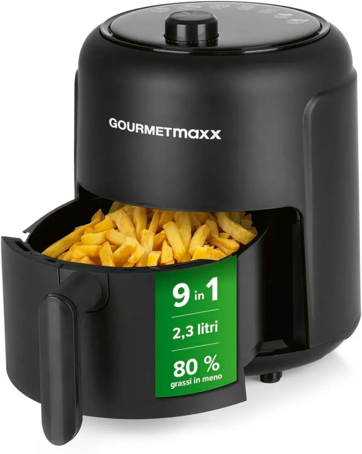 Friggitrice ad Aria GOURMETmaxx 2,3L, Cottura Senza Grassi, Timer e Spegnimento Automatico, 1000W, Nero