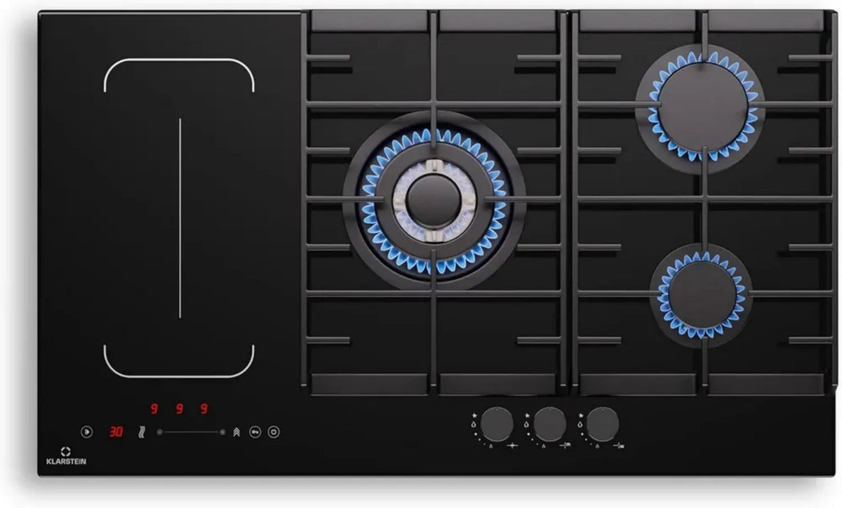 Klarstein MultiChef 5 - Piano Cottura ibrido a 5 Fuochi, Controllo Touch, Timer Integrato, Design Nero Elegante, 87,5 cm, Potenza Totale 10,6 kW