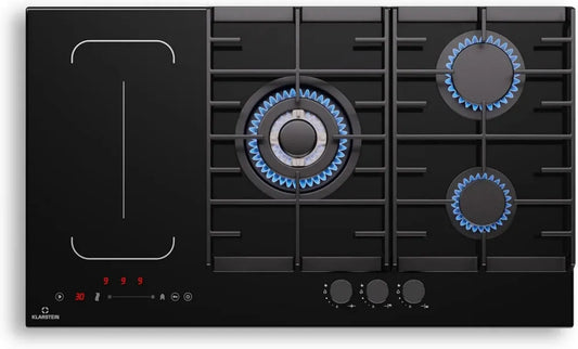 Klarstein MultiChef 5 - Piano Cottura ibrido a 5 Fuochi, Controllo Touch, Timer Integrato, Design Nero Elegante, 87,5 cm, Potenza Totale 10,6 kW