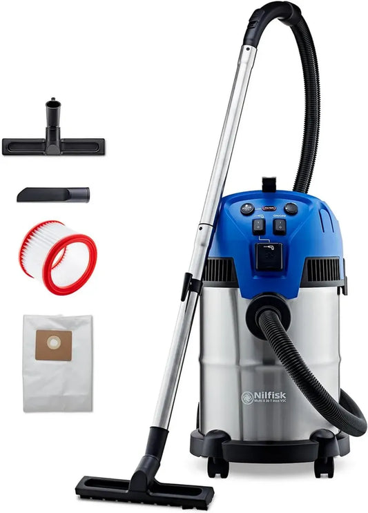 Nilfisk Aspirapolvere Multiuso 30L Inox - Potente per Casa, Giardino e Auto, 1400W